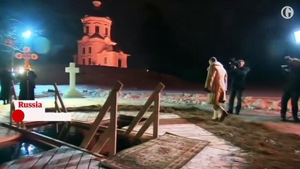 Russian president Vladimir Putin braves subzero lake to mark Orthodox Epiphany
