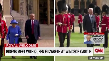 Queen Elizabeth II greets the Bidens at Windsor Castle