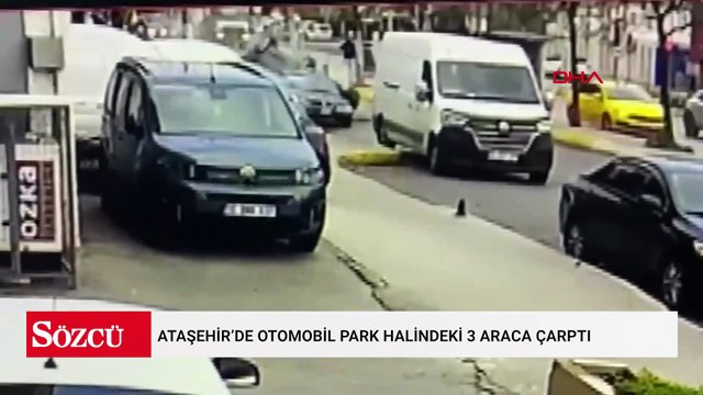 Ataşehir’de otomobil park halindeki 3 araca çarptı; kaza kamerada