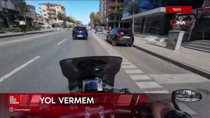 Tekirdağ'da motosikletten inip yol vermekte direndi: Ben geçmem
