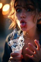 ASMR Girl eating Ice Cream made of Glass