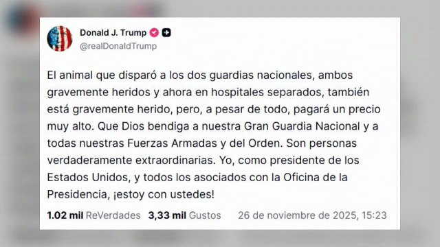 Trump: El animal que disparó a los dos guardias nacionales pagará un precio muy alto