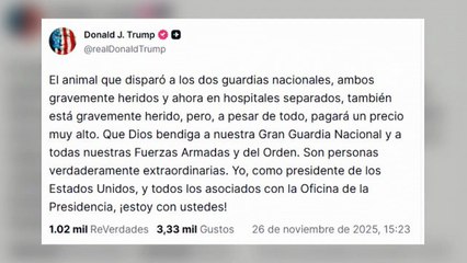 Trump: "El animal que disparó a los dos guardias nacionales pagará un precio muy alto"