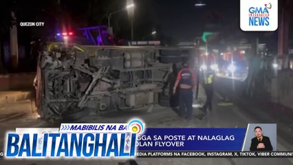 Closed van, bumangga sa poste at nalaglag mula sa EDSA-Santolan Flyover | Balitanghali