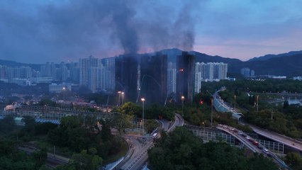 Drone Captures Black Smoke Rising From Burned Hong Kong Towers