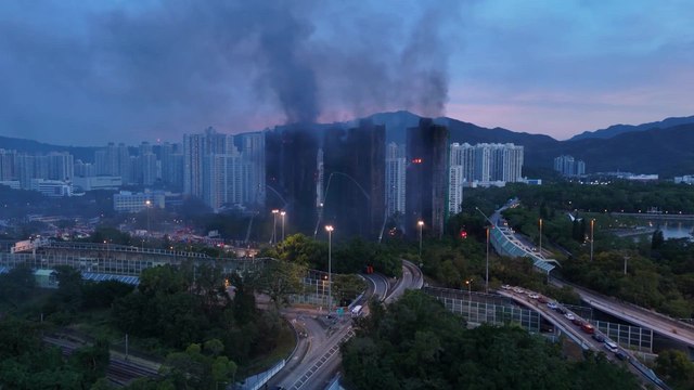 Drone Captures Black Smoke Rising From Burned Hong Kong Towers