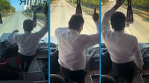 Taraftar otobüsü şoförü, direksiyonu bırakıp oynadı!