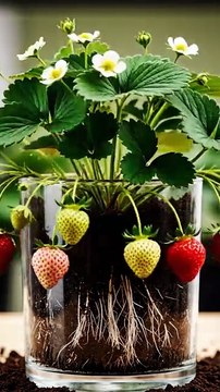 Strawberry Seed to Fruit — Full Timelapse Growth in Transparent Pot 🍓🌱