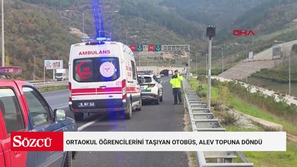 Ortaokul öğrencilerini taşıyan otobüs, alev topuna döndü
