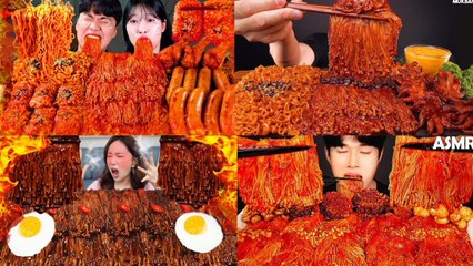 ASMR MUKBANG| SPICY MUSHROOM & NUCLEAR FIRE NOODLES | ASMR EATING SOUND