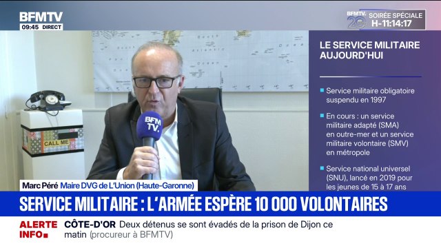Service militaire: C'est un moment de cohésion sociale (...) un moment unique dans une vie , pour Marc Péré, maire divers gauche de L'Union (Haute-Garonne)