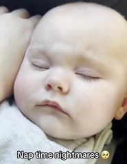 When the baby, who had a nightmare, wakes up and sees his mother, he breathes a sigh of relief and smiles #motherlove #baby #trust