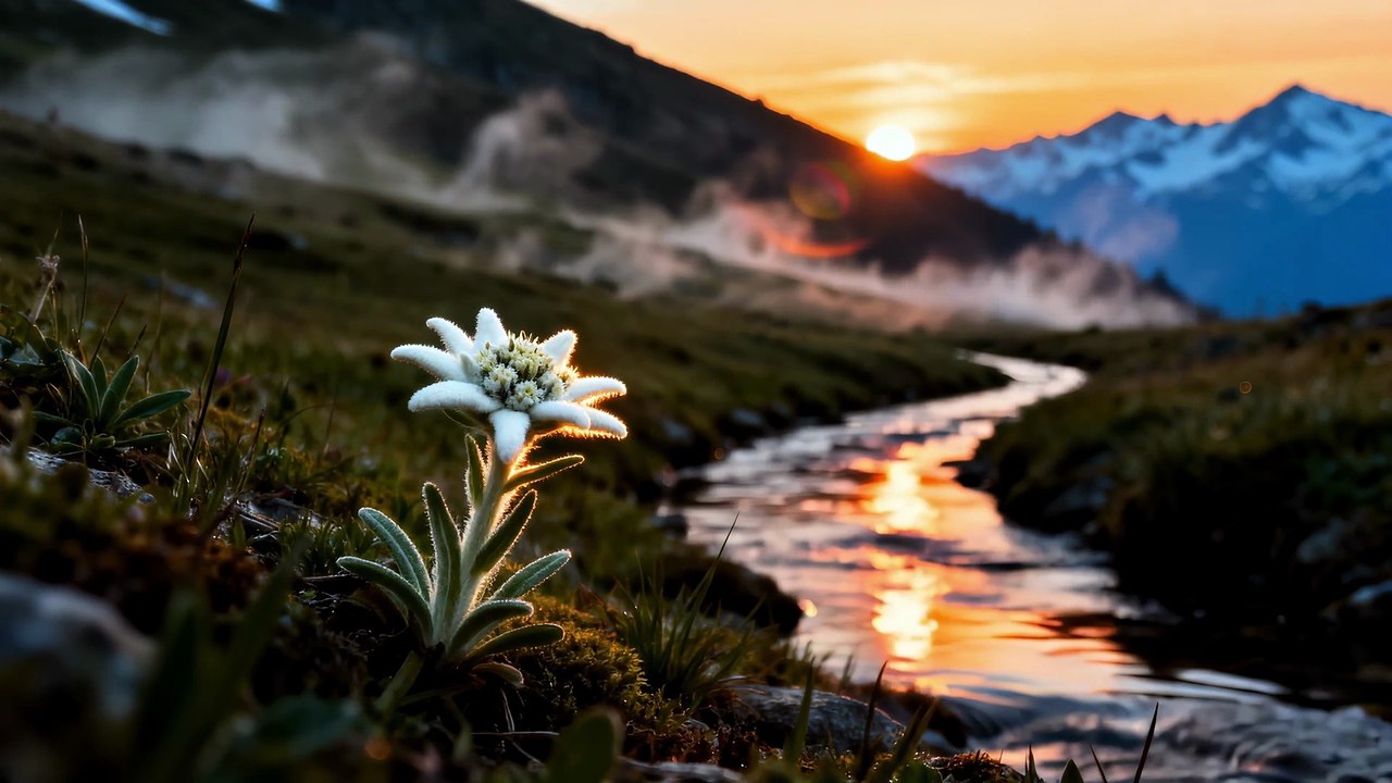Le piano relaxant installe une atmosphère de détente dans une vallée au soleil couchant 4K