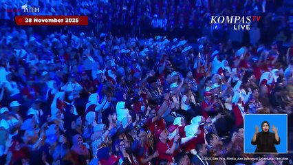 Riuh! Menkeu PurbayaSeskab Teddy saat Disapa Mendikdasmen Hadiri Peringatan Hari Guru Nasional