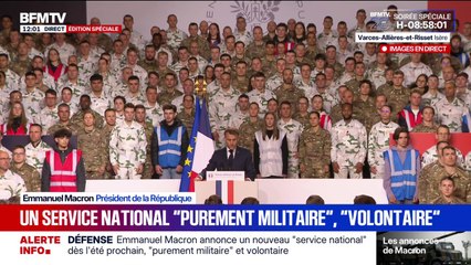 Service national: le Parlement pourra "faire appel" à d'autres jeunes "en cas de crise majeure", affirme Emmanuel Macron