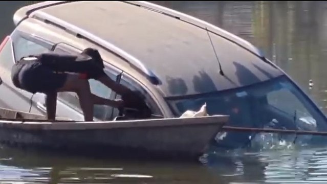 Video: Dramatic rescue of driver after car plunges into pond in UP's Pilibhit