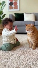 Baby Trying to Teach a Cat #ai #cute #kitten #cat #viralreels #love #baby