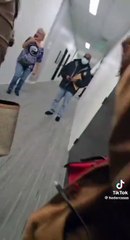 ICE waited outside a bathroom for an illegal woman.  She never came out so they went in and got her.  She was ARRESTED