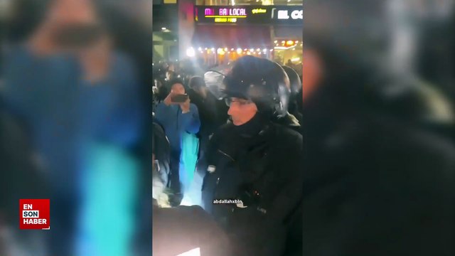 Alman polisi gösteride Filistin yanlısı kadını yumruklayıp gözaltına aldı