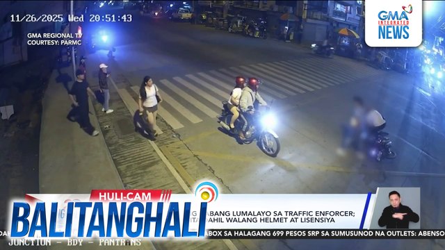 Motorsiklo, sumemplang habang lumalayo sa traffic enforcer; rider, natakot daw masita dahil walang helmet at lisensiya | Balitanghali