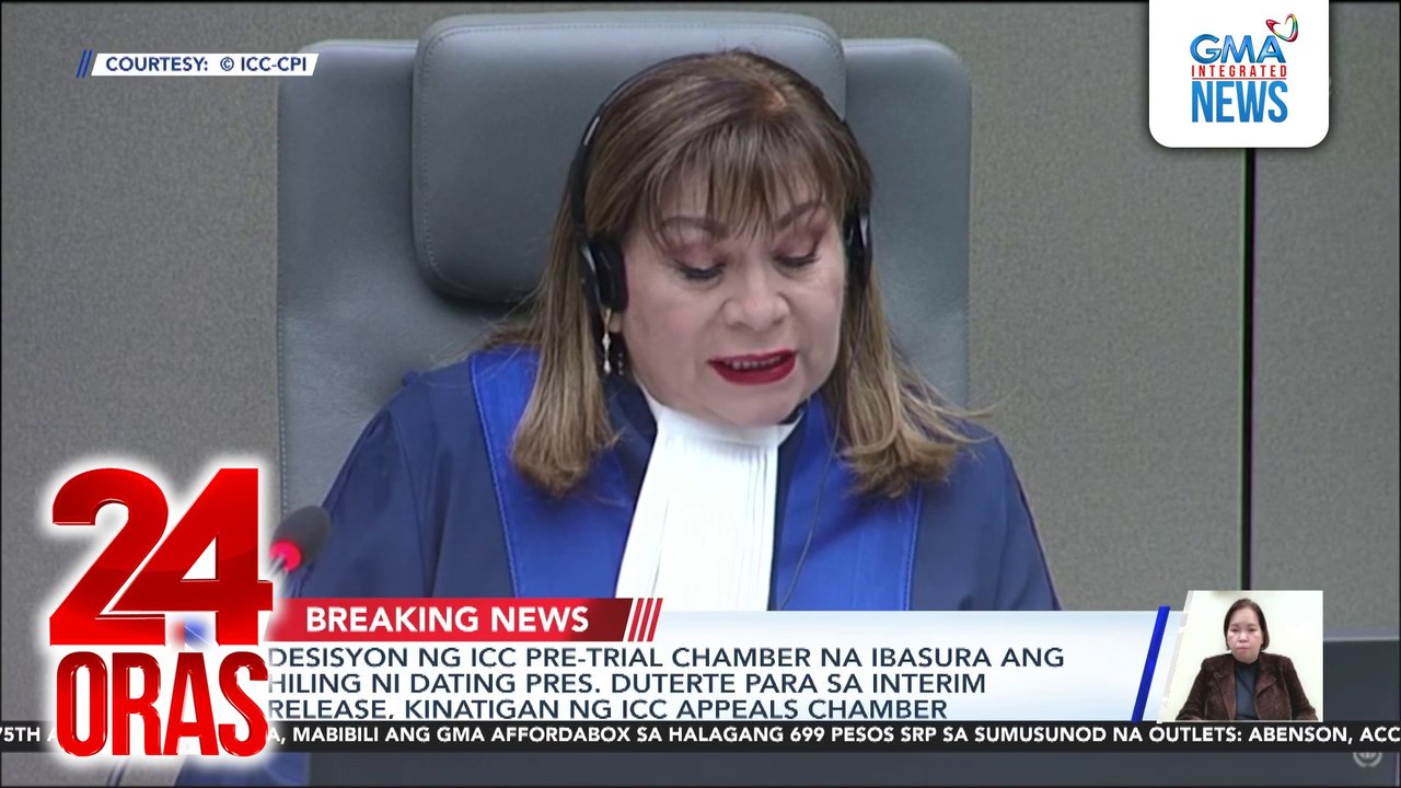 Desisyon ng ICC Pre-Trial Chamber na ibasura ang hiling ni dating Pres. Duterte para sa interim release, kinatigan ng ICC Appeals Chamber | 24 Oras