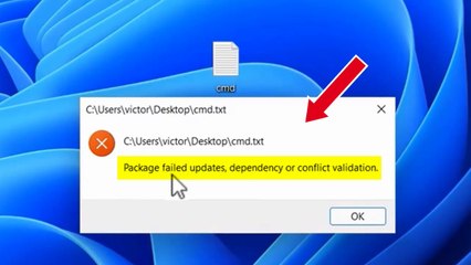 how to fix package failed updates dependency or conflict validation - Notepad text