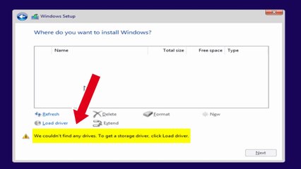 We couldn't find any drives. To get a storage driver, click load driver windows 11/10 - Solved