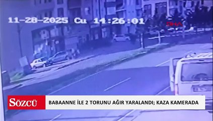 Otomobilin çarptığı babaanne ile 2 torunu ağır yaralandı; kaza kamerada
