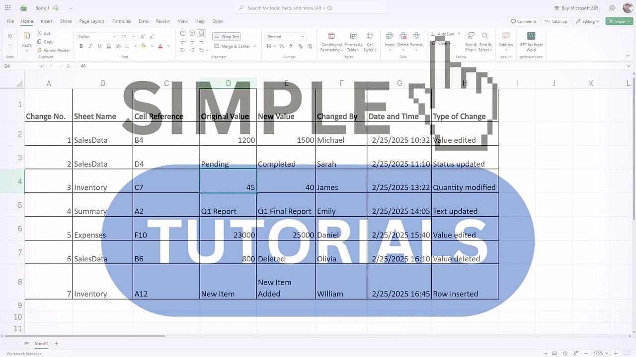 Microsoft Excel 63 Showing Changes