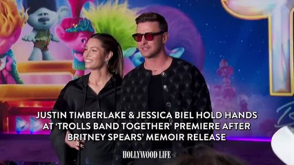 Justin Timberlake & Jessica Biel Hold Hands at ‘Trolls Band Together’ Premiere After Britney Spears’ Memoir Release