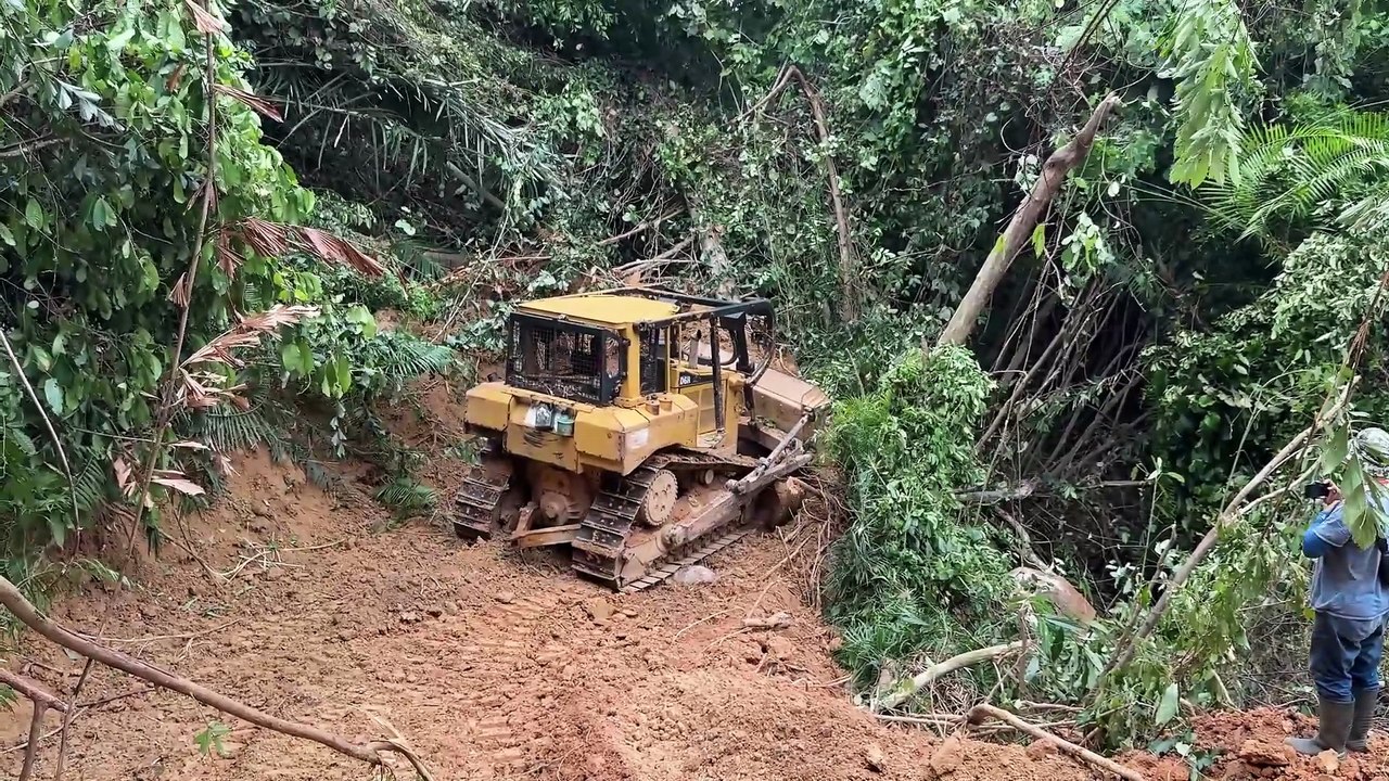 New Road Opened on the Mountain by D6R XL Bulldozer