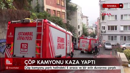 İstanbul Beyoğlu'nda çöp kamyonu park halindeki 5 araca ve bir evin duvarına çarptı: 3 yaralı