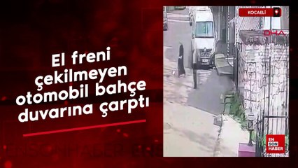Kocaeli'de el freni çekilmeyen otomobil, bahçe duvarına çarptı