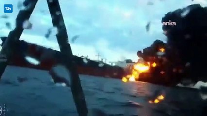 Karadeniz’de patlama yaşanan tankerlerden yeni görüntüler: Ukrayna istihbaratı saldırı anını paylaştı