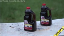 Maple syrup canisters explosion slow motion