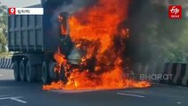 સુરત: પલસાણા ઓવરબ્રિજ પર કપચી ભરેલા ડમ્પરમાં ભીષણ આગ, ડીઝલ ટેન્ક ફાટતા આગ વધુ વકરી, સમયસૂચકતાએ મોટી દુર્ઘટના ટાળી