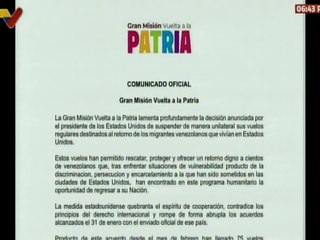 Gran Misión Vuelta a la Patria lamenta suspensión de vuelos que retornan migrantes desde EE.UU.