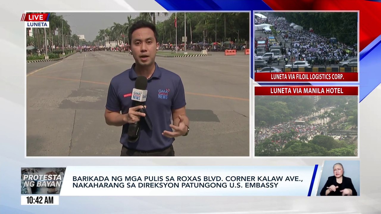 Barikada ng mga pulis sa Roxas Blvd. corner Kalaw Ave., nakaharang sa direksyon patungong US Embassy | GMA Integrated News