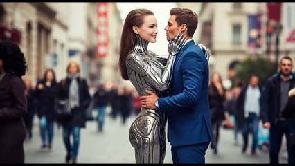 Cyborg woman and her mortal man.