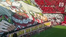 El tifo desplegado por el Sevilla FC en los prolegómenos de El Gran Derbi