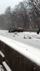A huge chain-reaction crash involving more than 50 vehicles occurred during a snowstorm near Terre Haute, Indiana, United States today. Video from Heather Lynn.