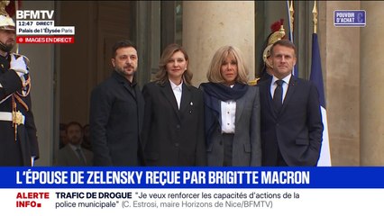 Après la réunion des deux présidents, les couples Zelensky et Macron déjeunent à l'Élysée