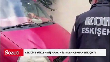 Ankara yolunda durduruldu: Çekiciye yüklenmiş aracın içinden cephanelik çıktı