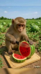 monkey cutting watermelon