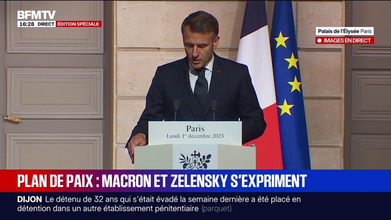 Plan de paix pour l’Ukraine: “Un moment qui pourrait être décisif pour l’avenir de la paix en Ukraine et de la sécurité en Europe”, estime Emmanuel Macron