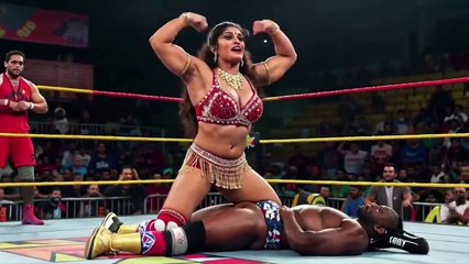 Strong Female wrestlers finish men in ring.