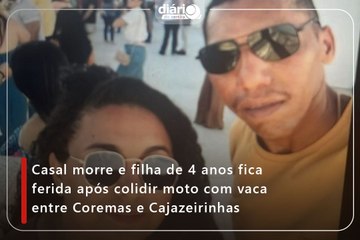 Casal morre e filha de 4 anos fica ferida após colidir moto com vaca entre Coremas e Cajazeirinhas