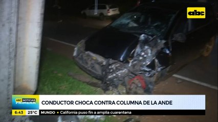 Conductor choca contra columna de la ANDE en Luque