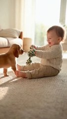 What a happy day! 🌞 A little baby playing with a cute puppy, moments filled with joy and laughter! 🐶❤️ #puppy #baby #ai