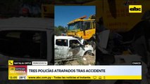 Dos policías atrapados y un fallecido tras choque frontal entre patrullera y camión de gran porte